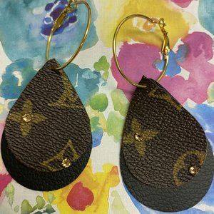 Leather Teardrop Designer Earrings Hoop Handmade
